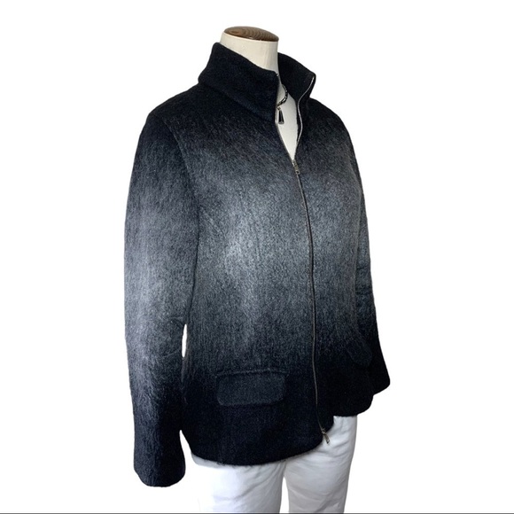 Marc Cain Knit Cardigan Jacket Sz 8 Black Gray Mohair Blend Full Zip Sweater - Picture 4 of 14